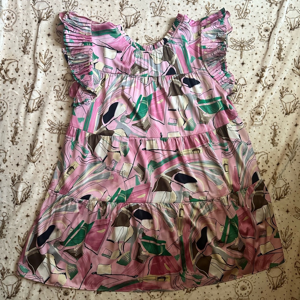 JODIFL Pink and Green Abstract Dress